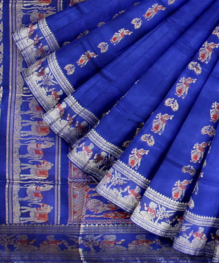 Royal blue white handwoven meenakari baluchari silk saree