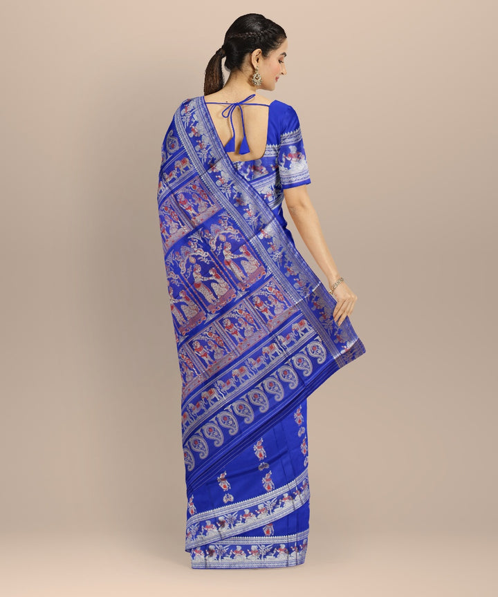 Royal blue white handwoven meenakari baluchari silk saree
