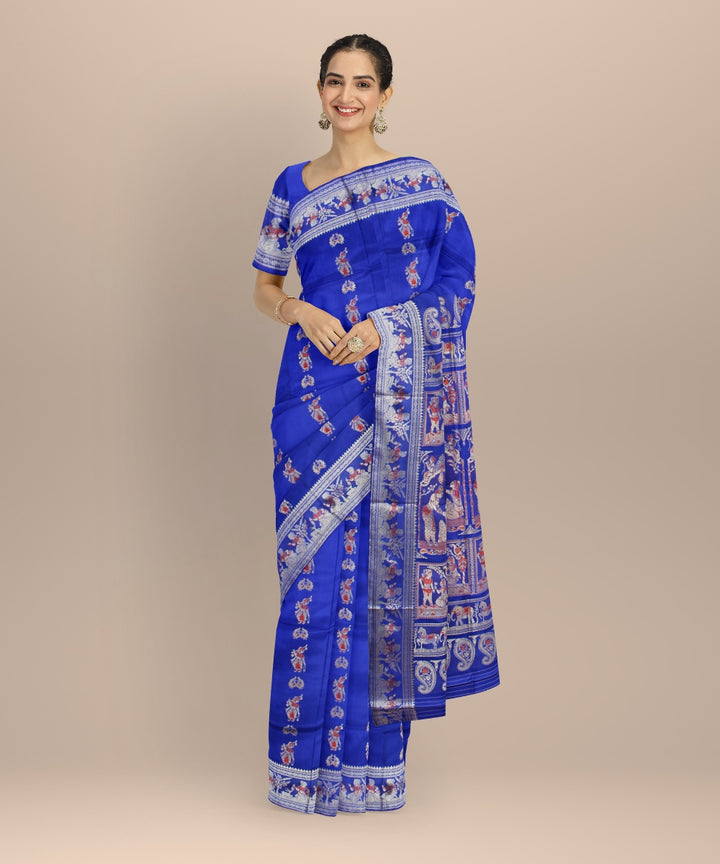 Royal blue white handwoven meenakari baluchari silk saree