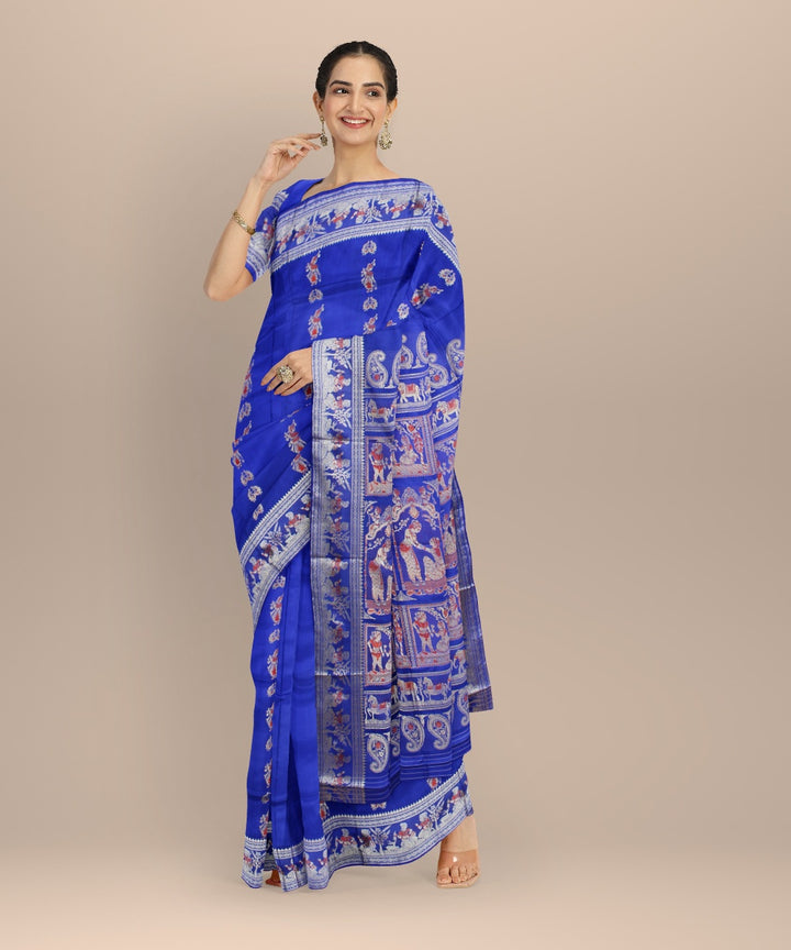 Royal blue white handwoven meenakari baluchari silk saree
