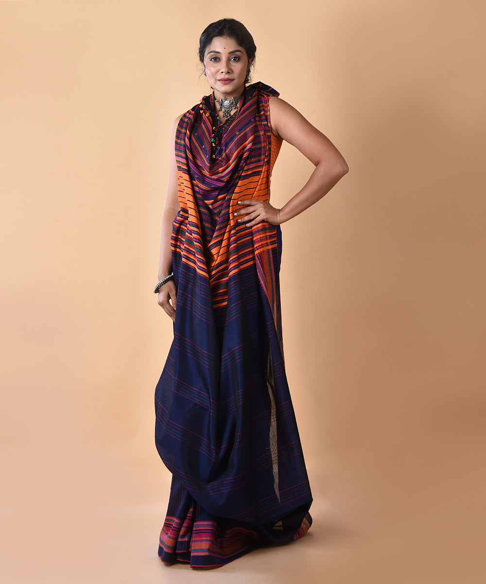 Gina Jamdani Blue Cotton Printed Ready to Wear One Minute Saree main image 0