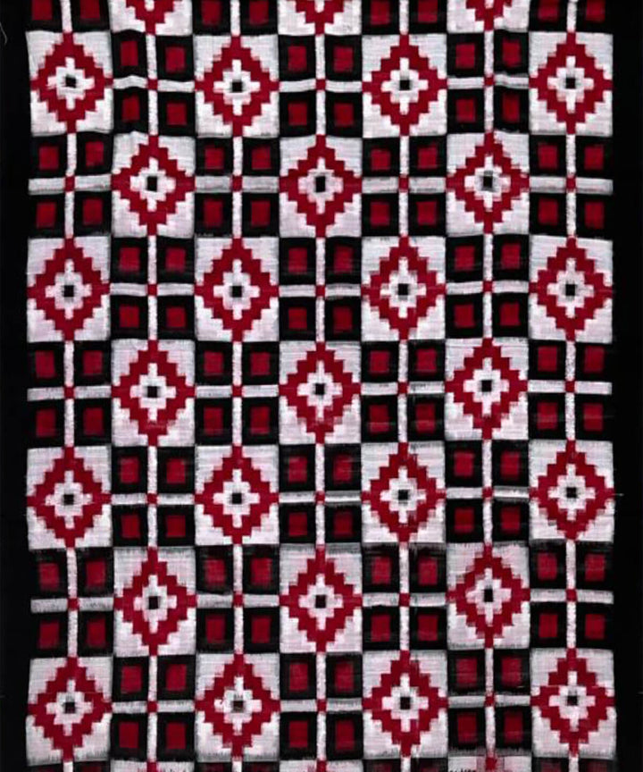 3pc White red handwoven cotton double ikat sambalpuri dress material