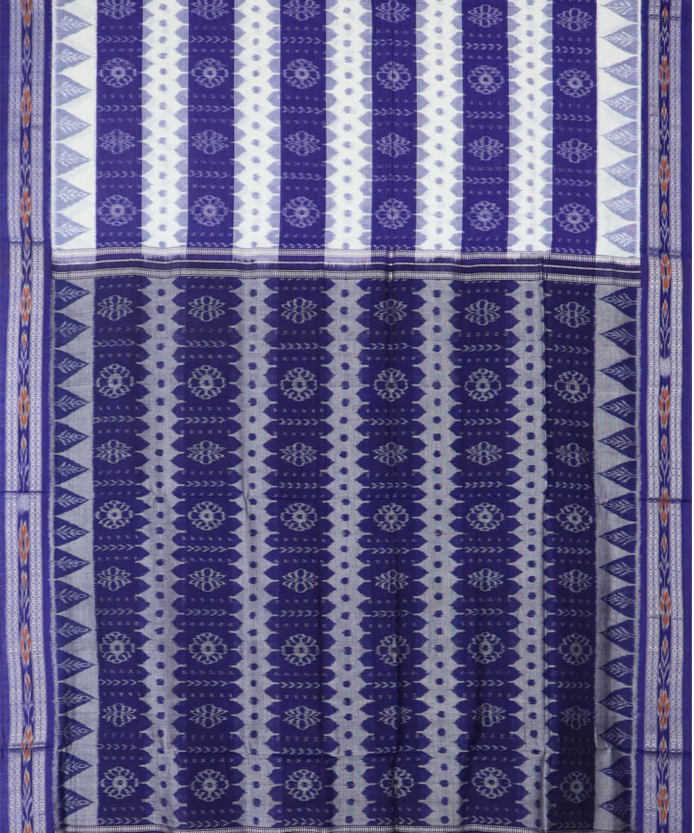 Navy blue white handwoven cotton nuapatna saree
