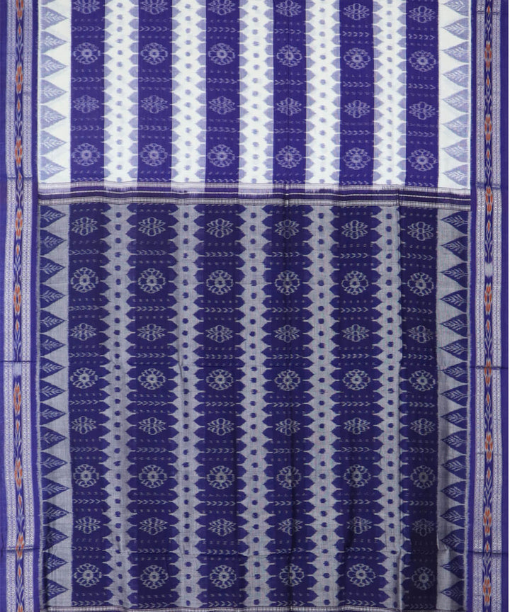 Navy blue white handwoven cotton nuapatna saree