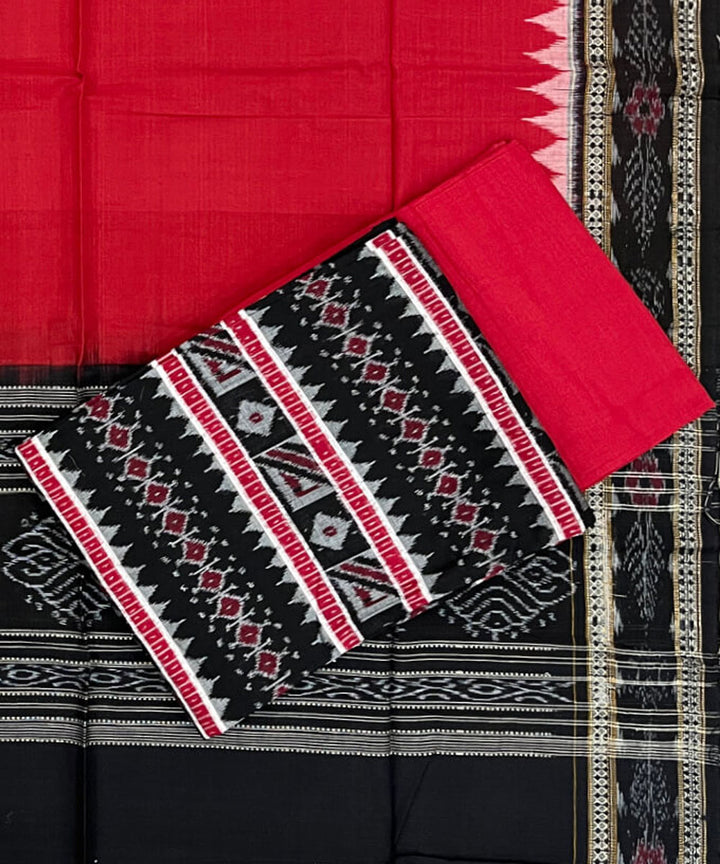 3pc Black red handwoven cotton double ikat sambalpuri dress material