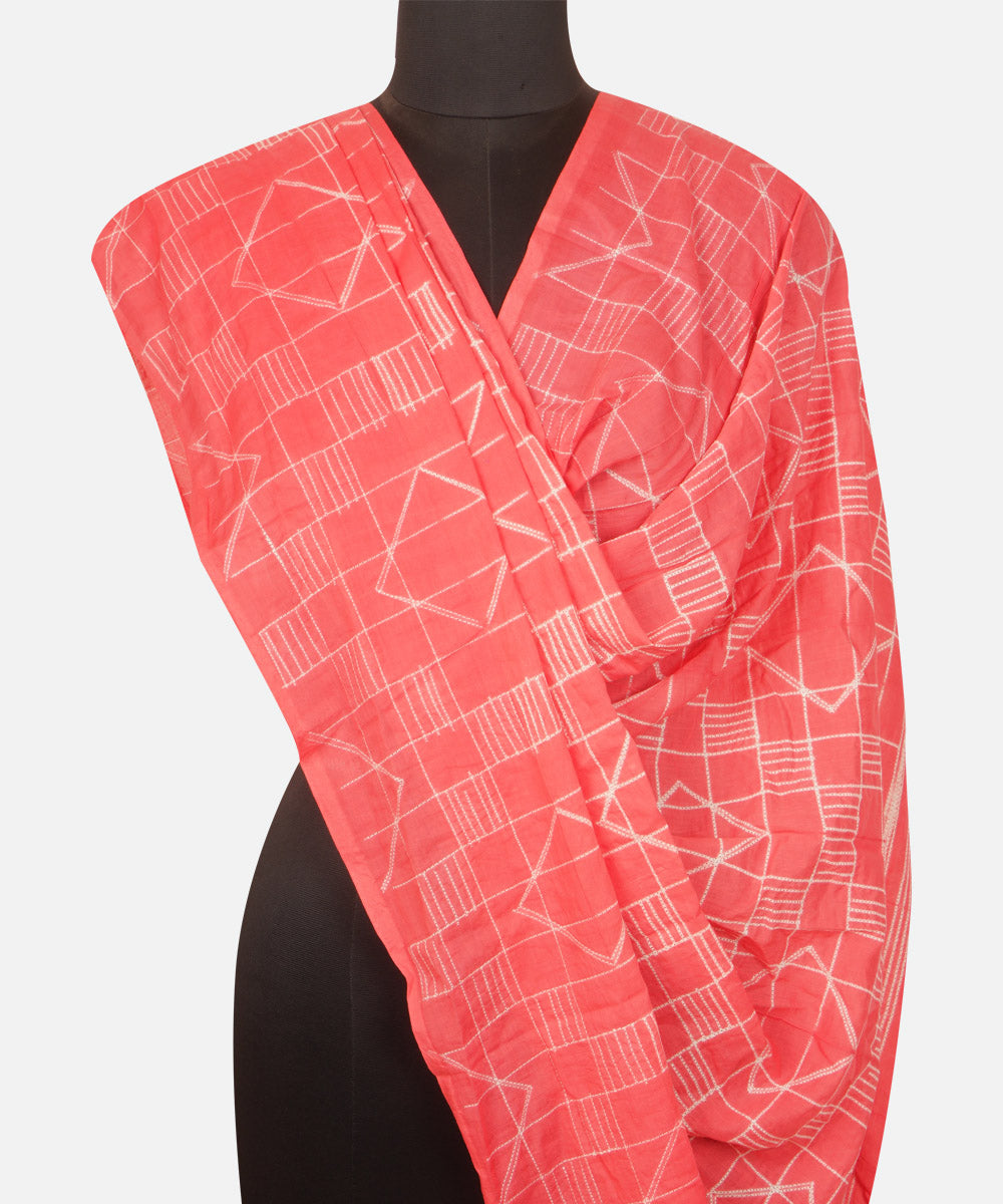 Peach hand crafted cotton shibori dupatta