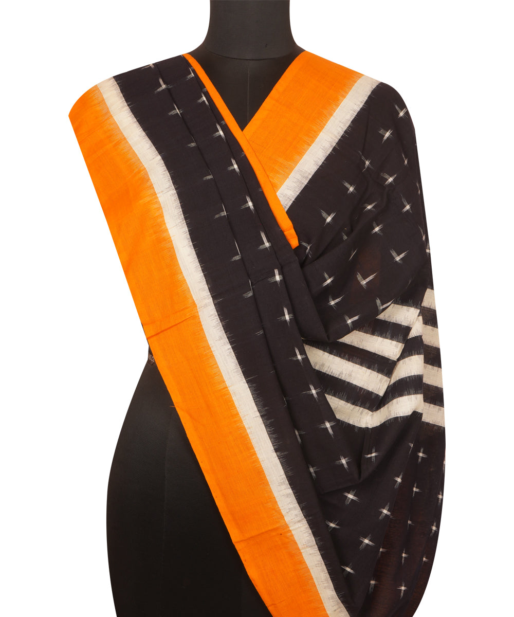 Ikat cotton dupatta green and mango yellow with allover ikat weaves
