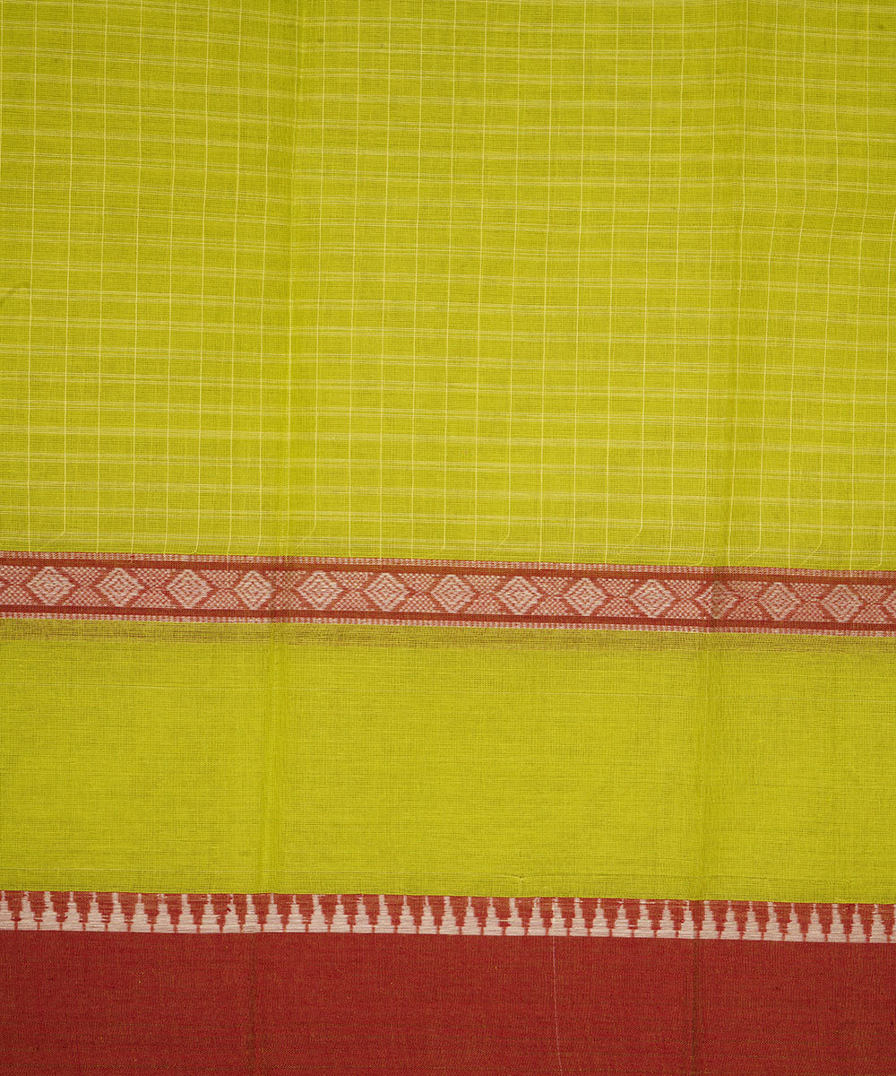 Lime yellow cotton narayanapet handwoven saree