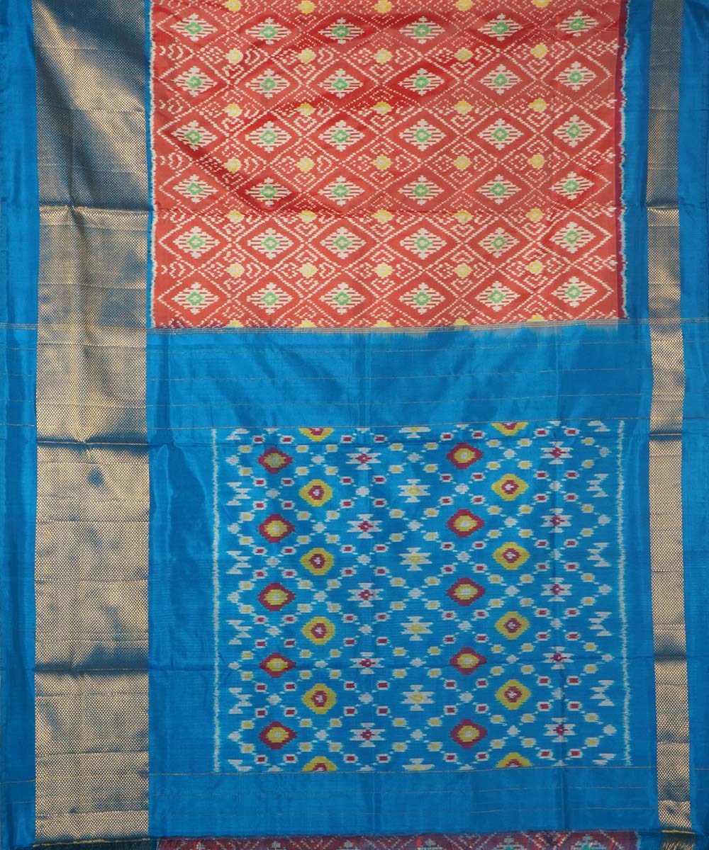 Maroon blue silk handwoven pochampally ikat saree