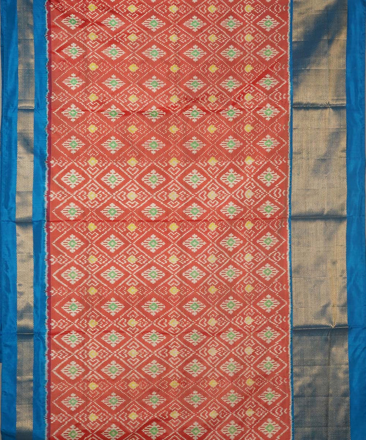 Maroon blue silk handwoven pochampally ikat saree