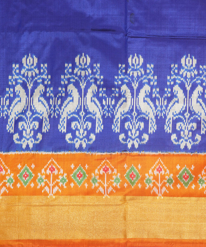 Navy blue mustard silk handwoven pochampally ikat saree
