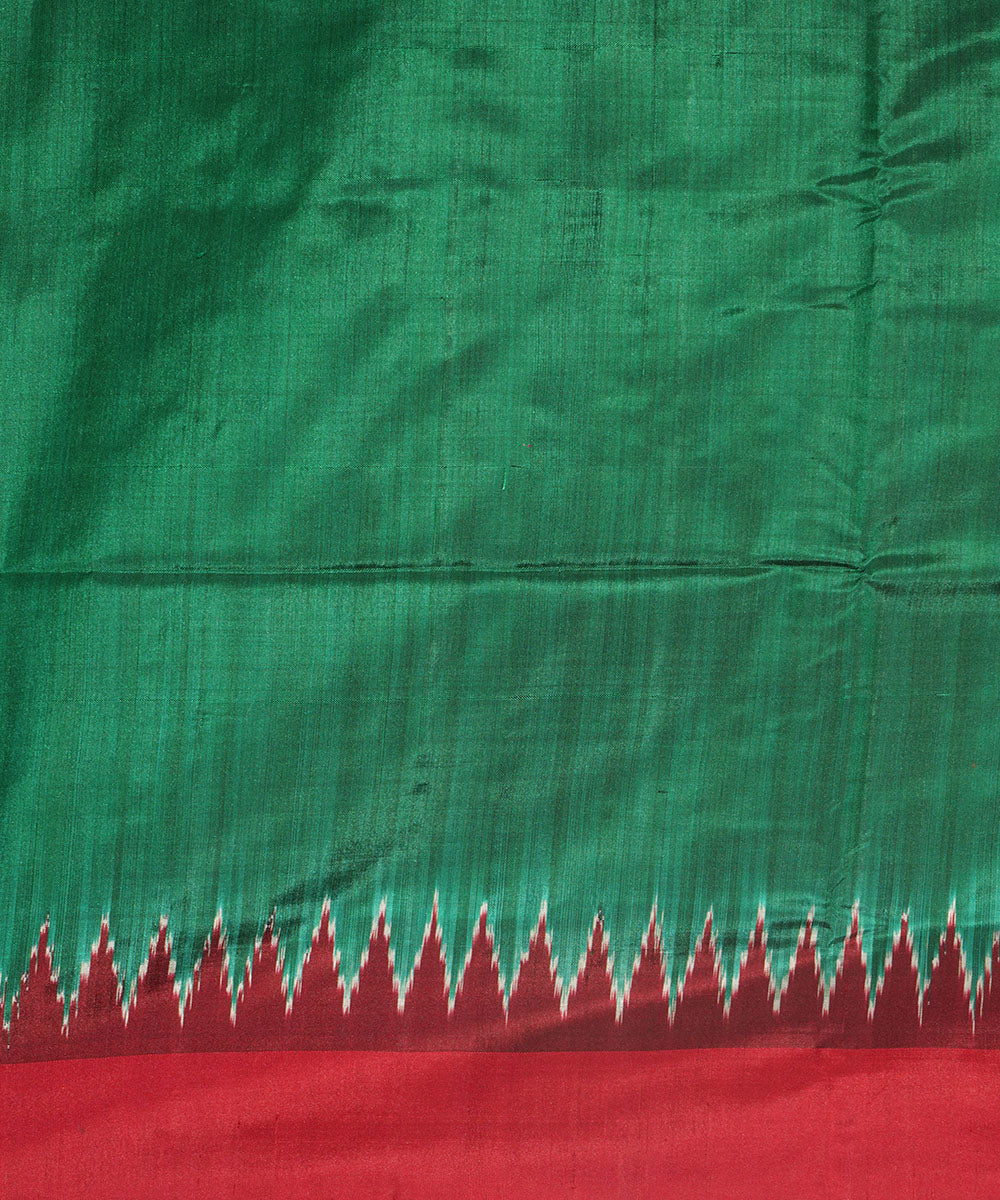 Dark green red silk handwoven pochampally ikat saree