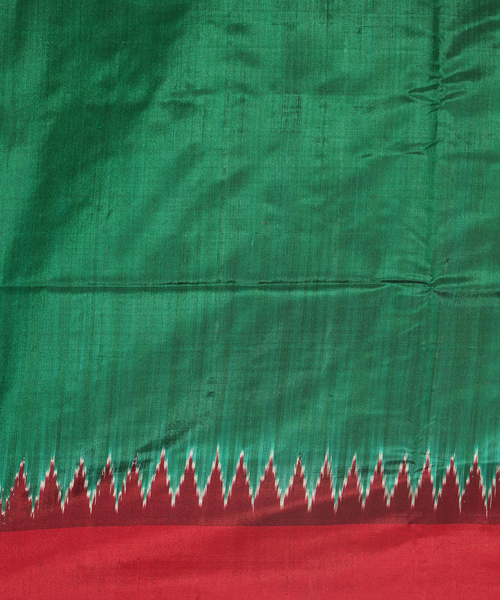 Dark green red silk handwoven pochampally ikat saree