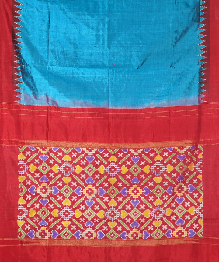 Sky blue red silk handwoven pochampally ikat saree