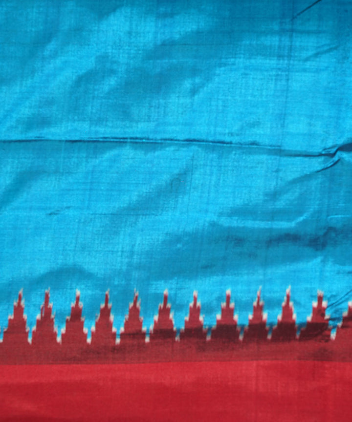Navy blue red handwoven pochampally ikat silk saree