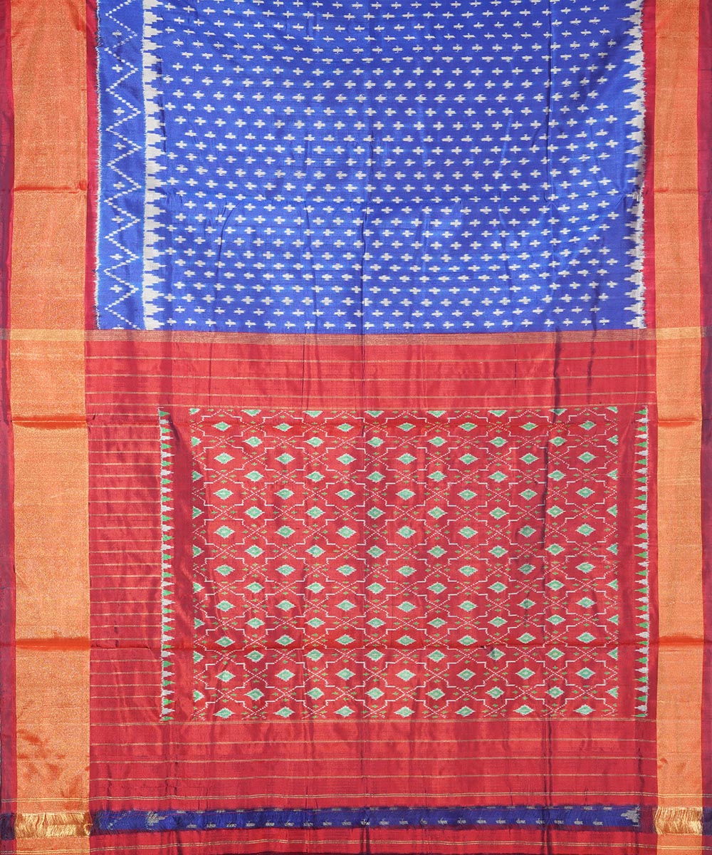 Navy blue red silk handwoven pochampally ikat saree