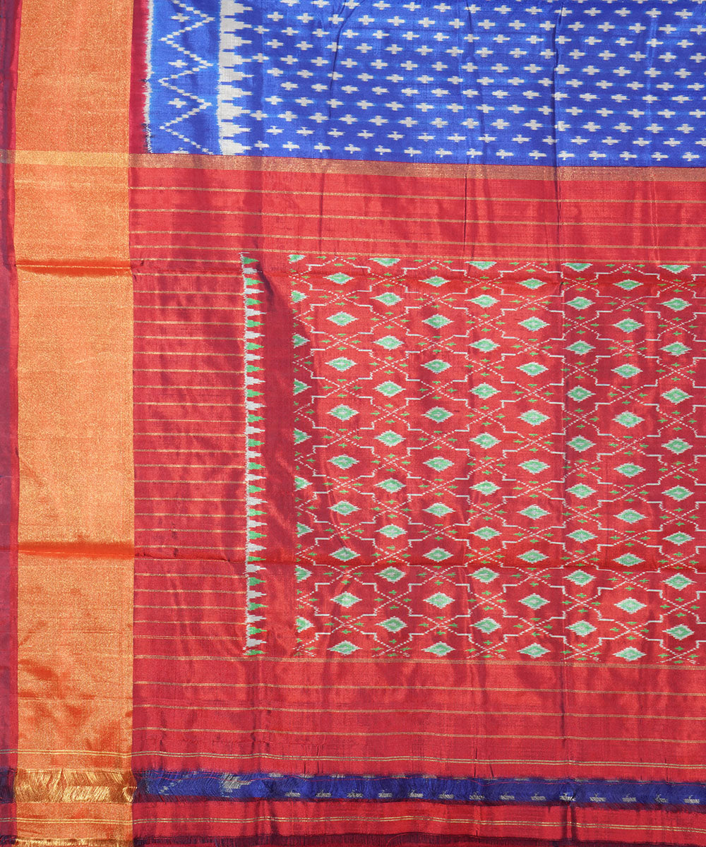 Navy blue red silk handwoven pochampally ikat saree