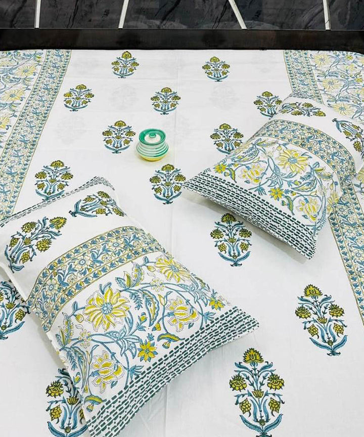 Navy blue sanganeri block printed cotton king size bedsheet