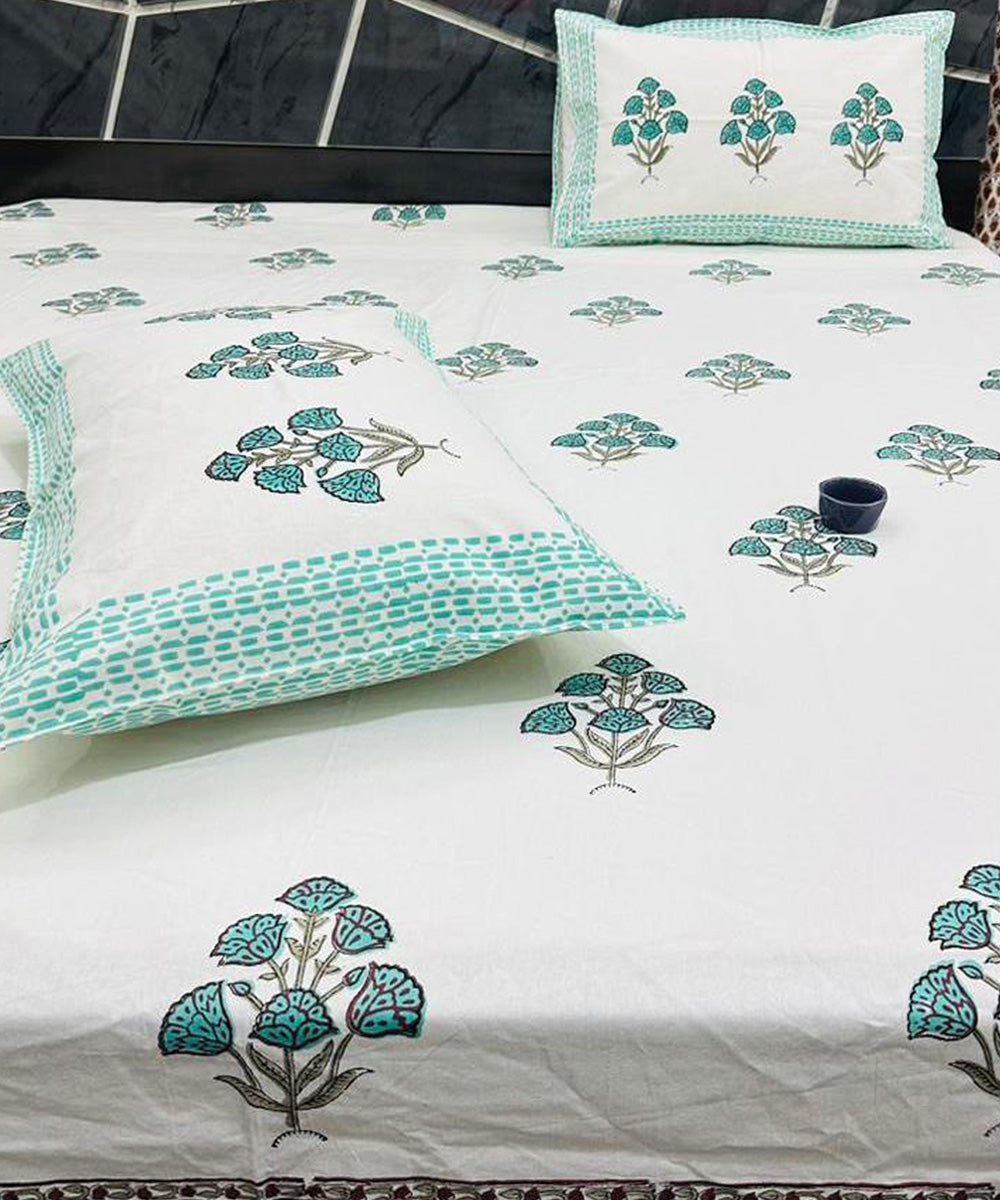 White - Sanganeri Block Printed Cotton Frill Cushion Cover (18 x 18 in)