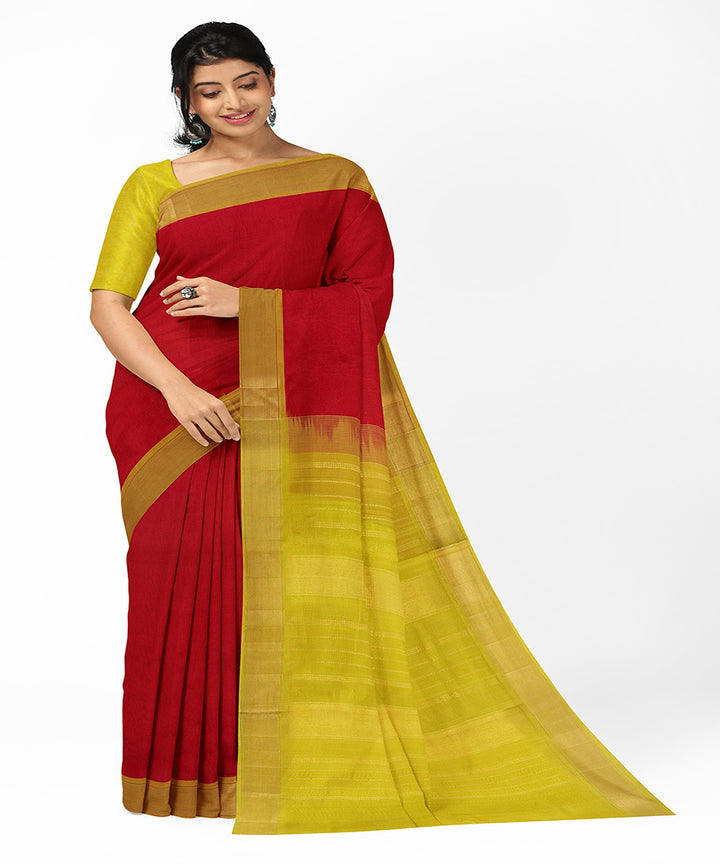 Red yellow handwoven venkatagiri cotton silk saree
