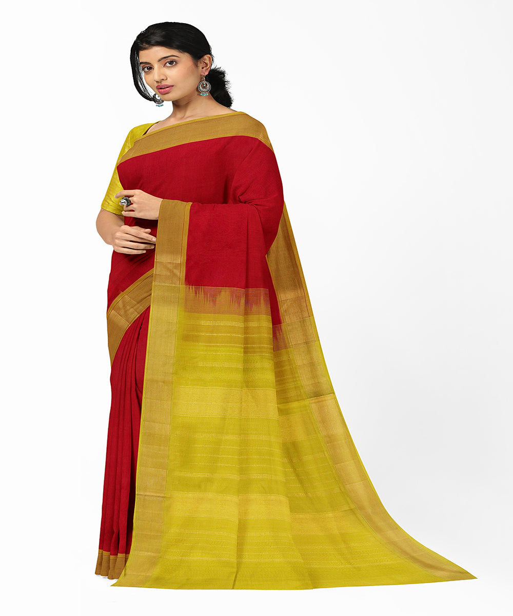Red yellow handwoven venkatagiri cotton silk saree