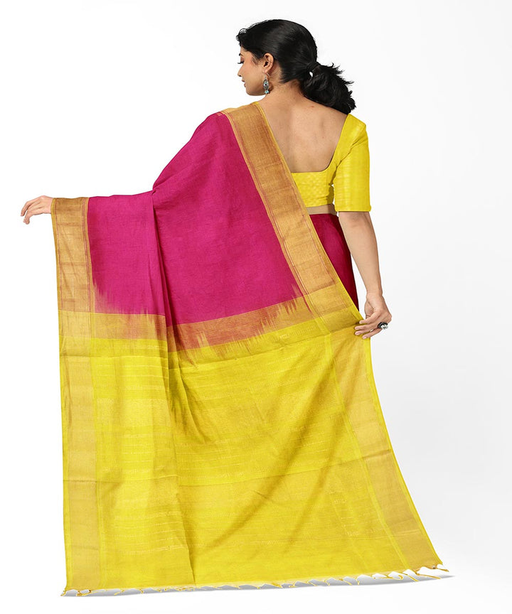 Pink yellow handwoven venkatagiri cotton silk saree