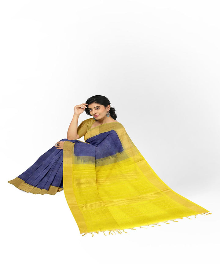 Navy blue yellow venkatagiri handwoven cotton silk saree