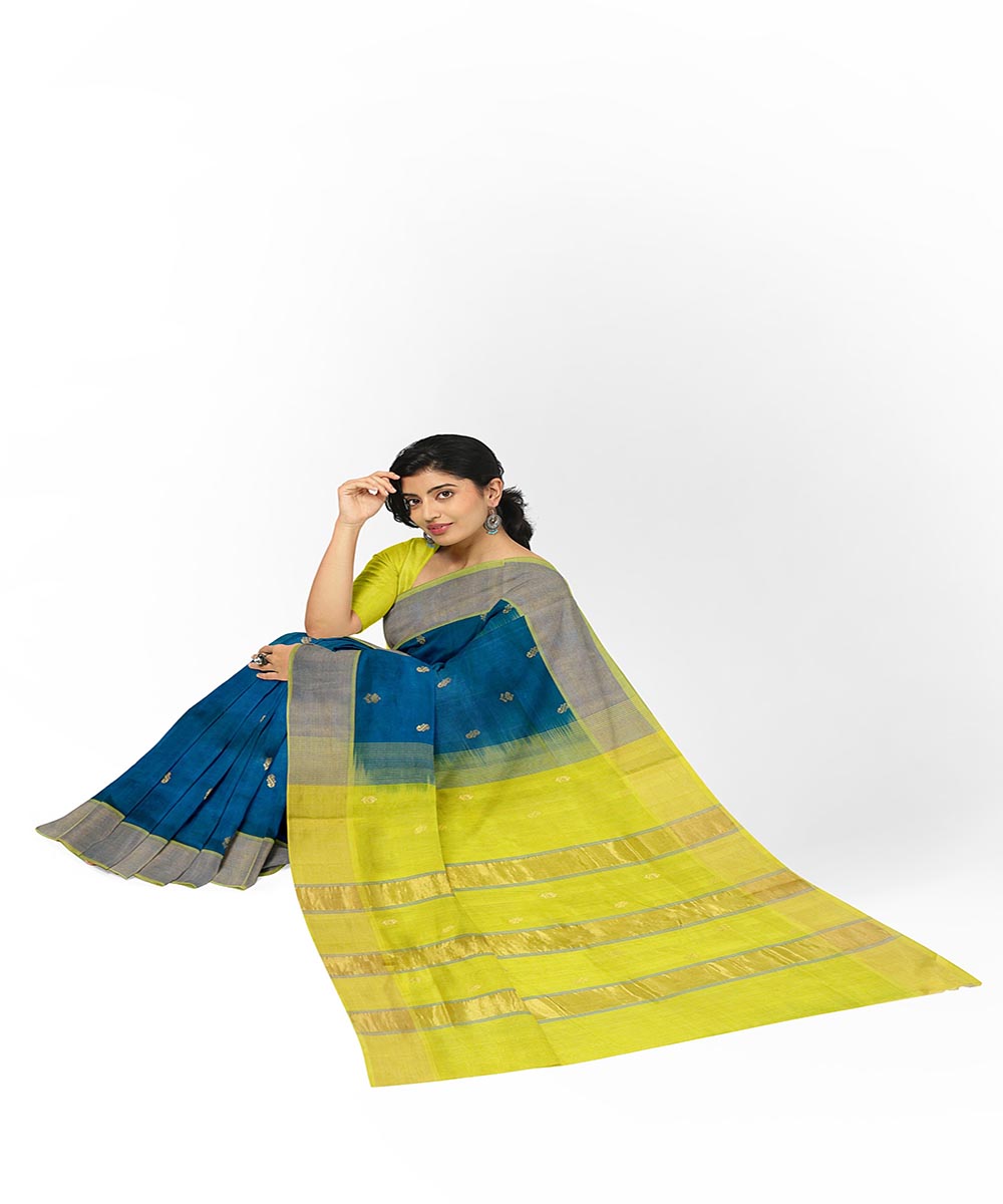 Blue yellow buti handwoven venkatagiri cotton silk saree