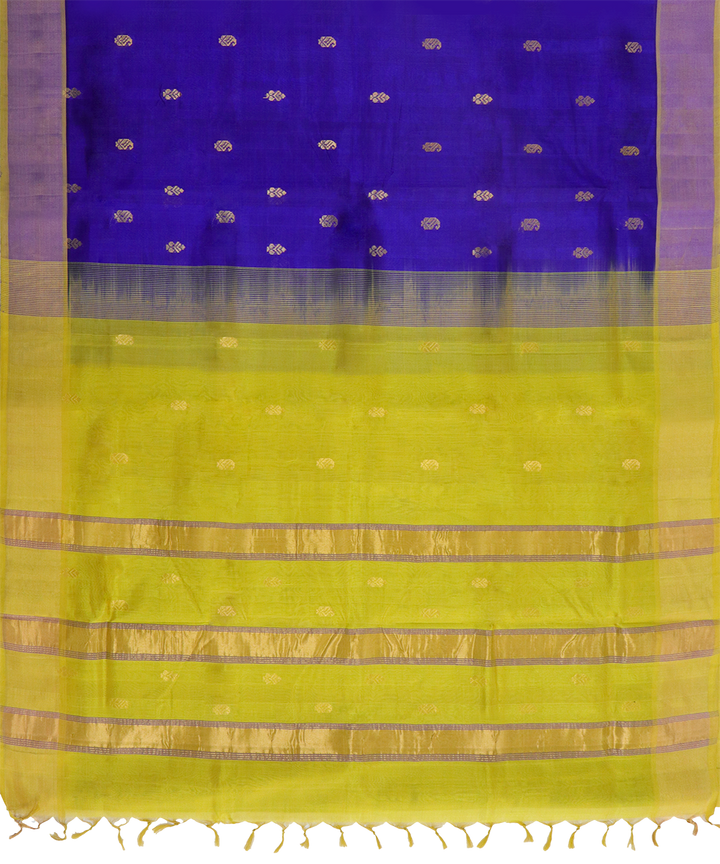 Navy blue yellow handwoven venkatagiri cotton silk saree