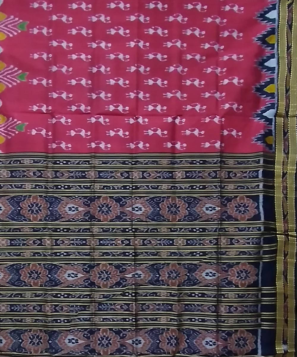 Maroon multicolor handwoven silk khandua saree