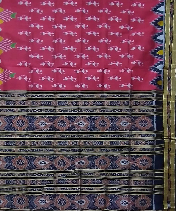 Maroon multicolor handwoven silk khandua saree
