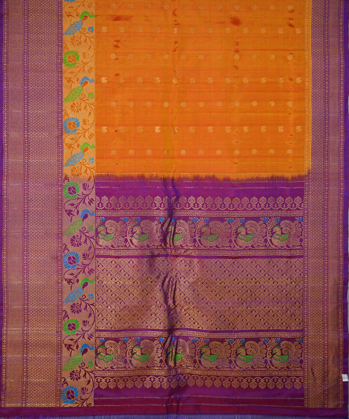 Orange handwoven silk gadwal saree