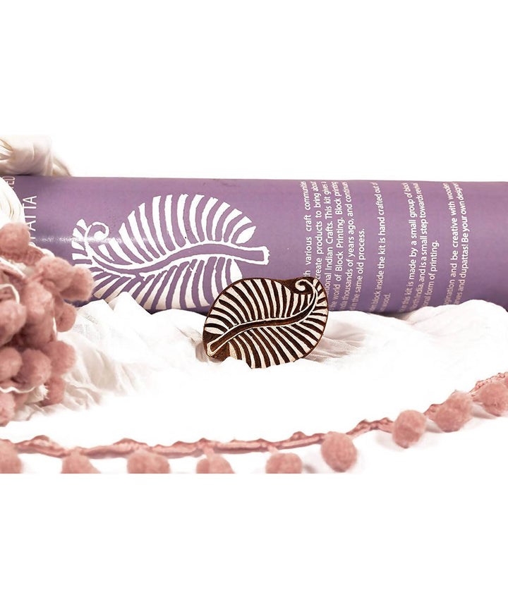 Handmade Wooden Leaf Block Print DIY Craft Kit Dupatta(Lavender)