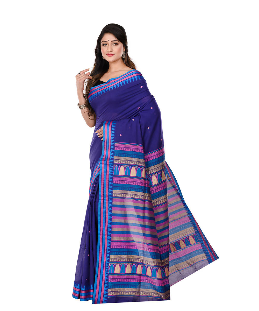 Navy Handloom Bengal Tangail Cotton Saree