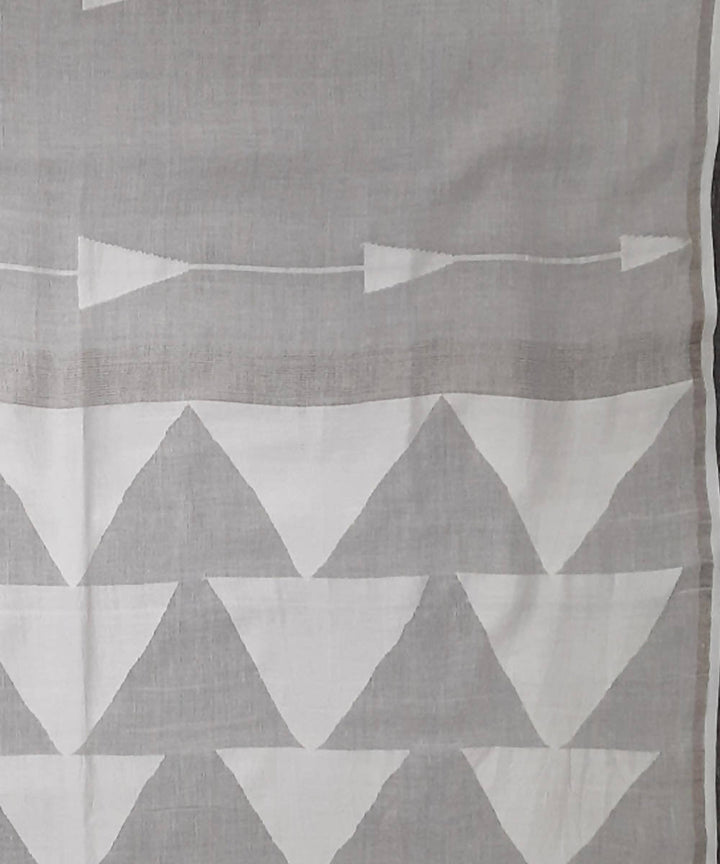 Handwoven grey jamdani muslin saree with silver zari border