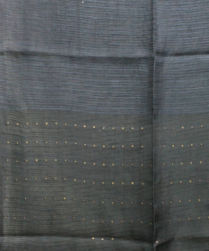 dark grey handwoven Half and half sequin resham silk Saree