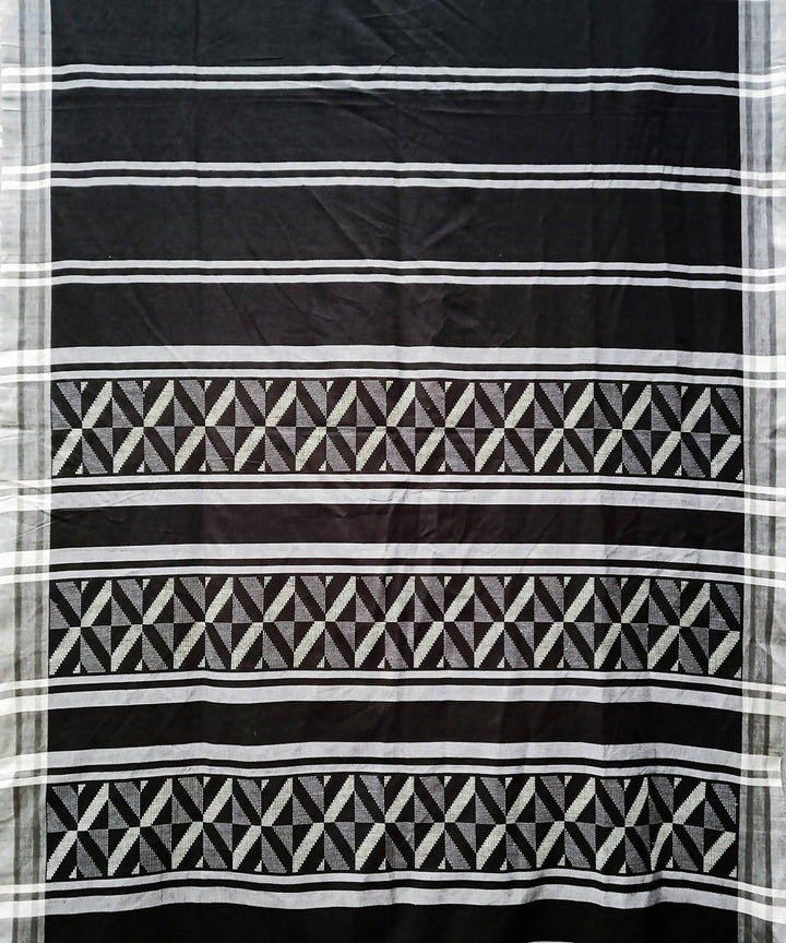 Black white handmade extra weft cotton saree