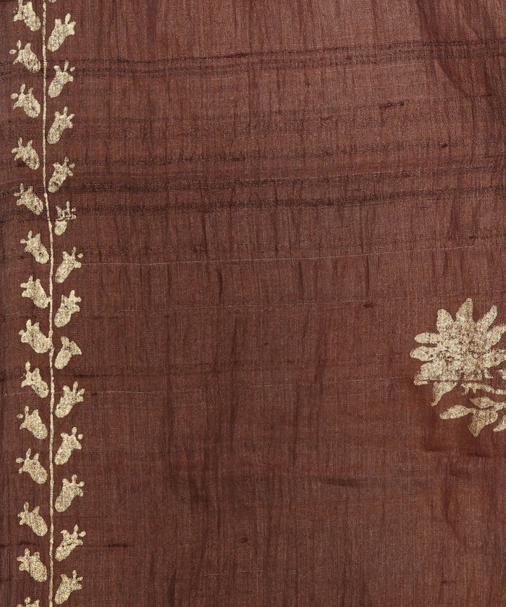 Kiara crafts brown handwoven handblock print tussar silk saree