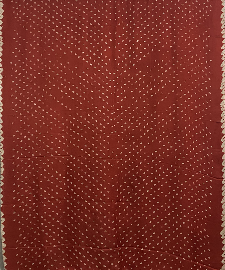 Maroon black hand printed bandhani modal silk saree
