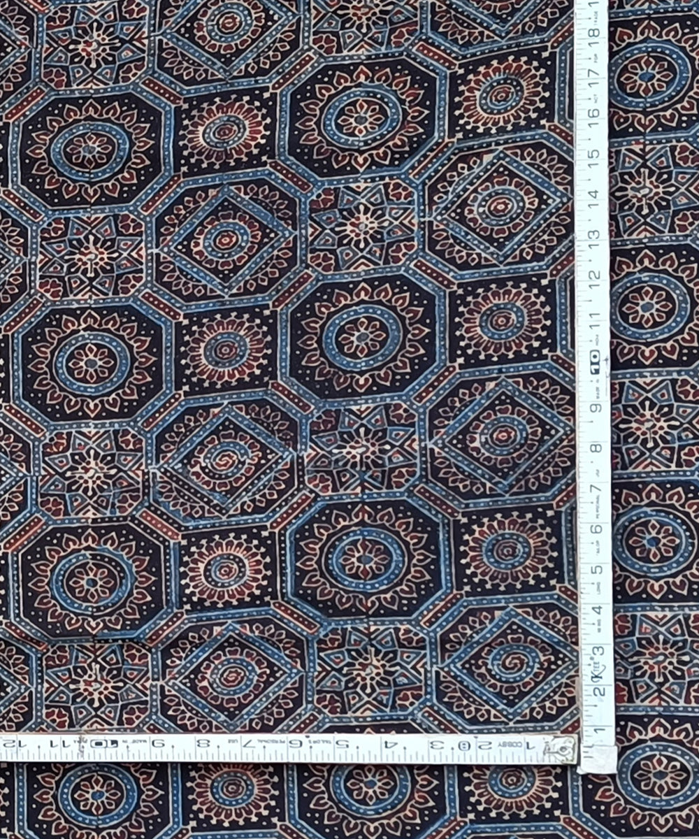 2.5m Blue black ajrak print handspun handwoven cotton kurta fabric