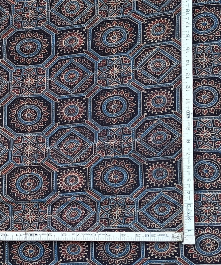 2.5m Blue black ajrak print handspun handwoven cotton kurta fabric