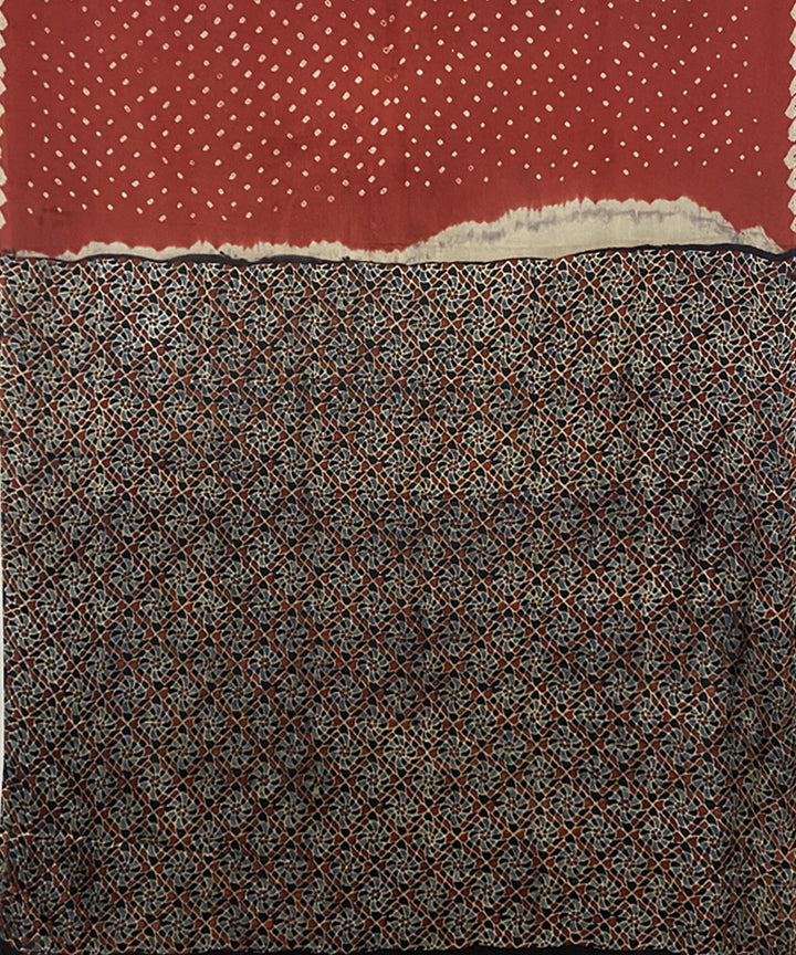 Maroon black hand printed bandhani modal silk saree