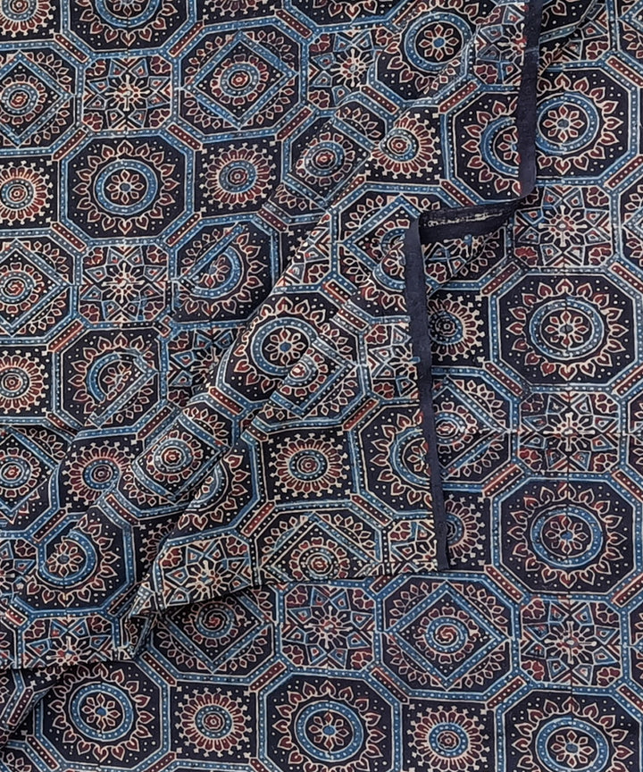 2.5m Blue black ajrak print handspun handwoven cotton kurta fabric