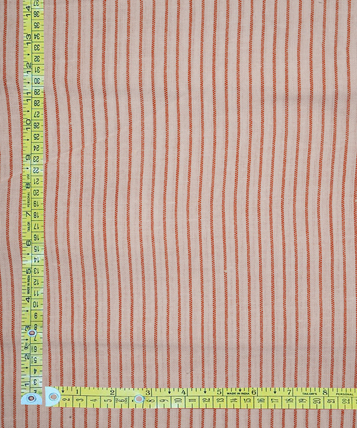 Offwhite orange stripes handspun handwoven bengal cotton fabric