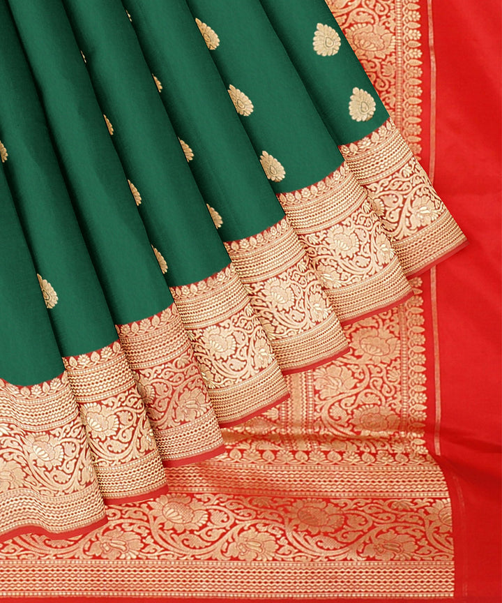 Dark green and red silk handloom banarasi saree