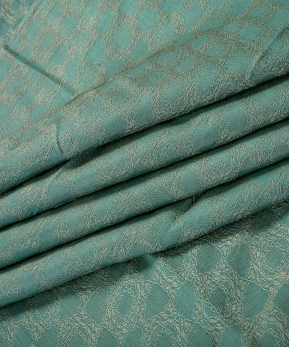 Sky blue hand woven cotton silk banarasi fabric GoSwadeshi