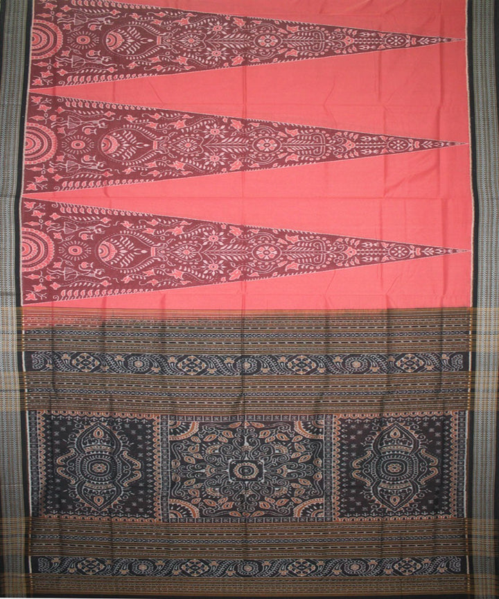 Handwoven Sambalpuri Ikat Cotton Saree in Brink Pink and Black