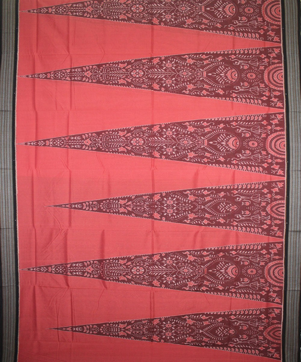 Handwoven Sambalpuri Ikat Cotton Saree in Brink Pink and Black