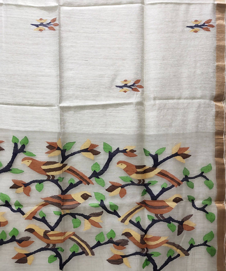 White multicolor handwoven jamdani matka silk saree