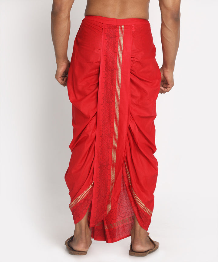 Red cotton floral pattern ready to wear stitched handblock print dhoti